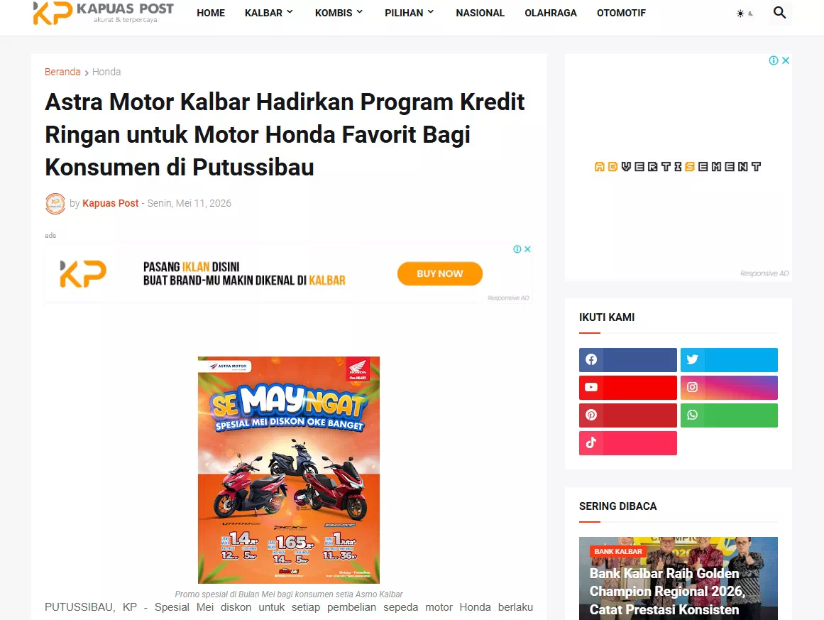 Astra Motor Kalbar Hadirkan Program Kredit Ringan untuk Motor Honda Favorit Bagi Konsumen di Putussibau