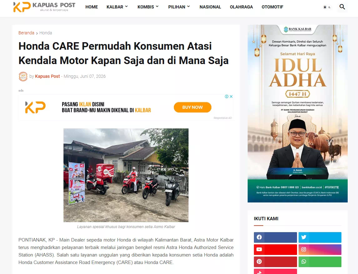 Honda CARE Permudah Konsumen Atasi Kendala Motor Kapan Saja dan di Mana Saja