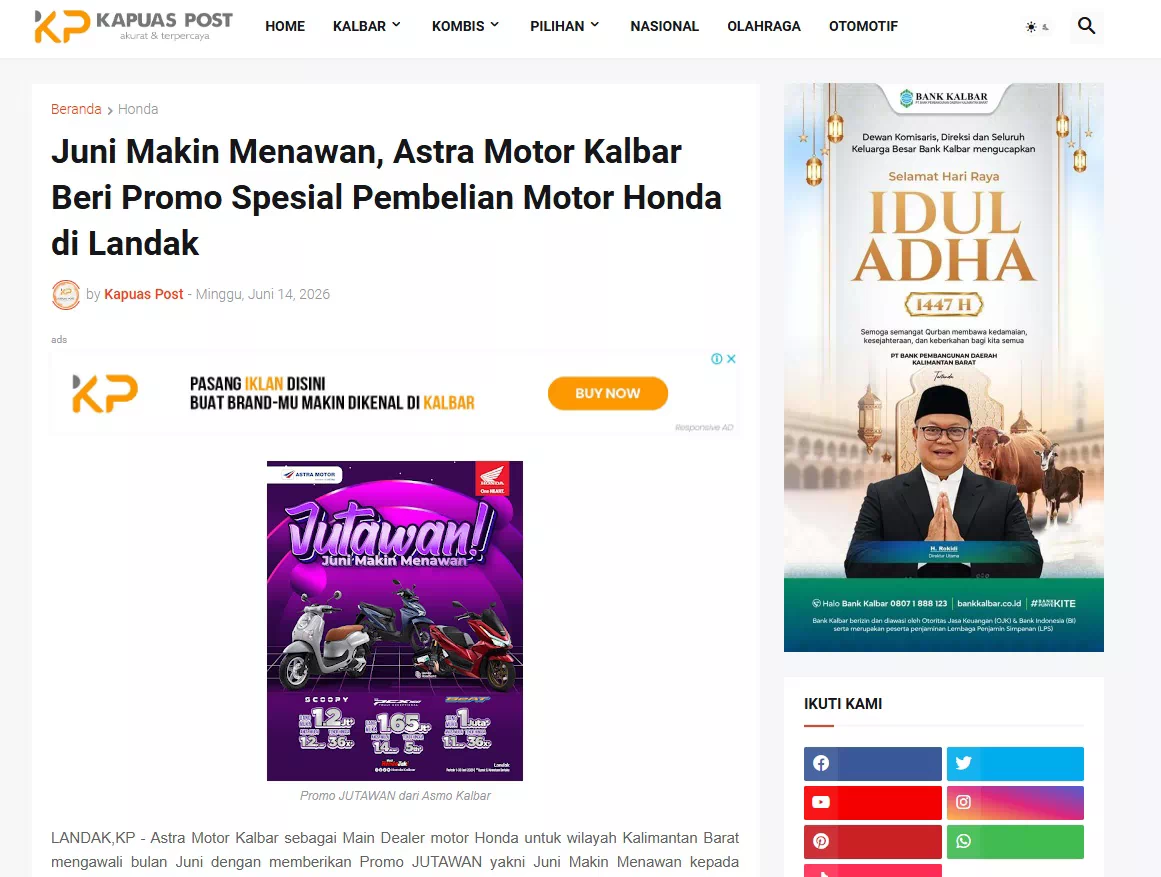 Juni Makin Menawan, Astra Motor Kalbar Beri Promo Spesial Pembelian Motor Honda di Landak