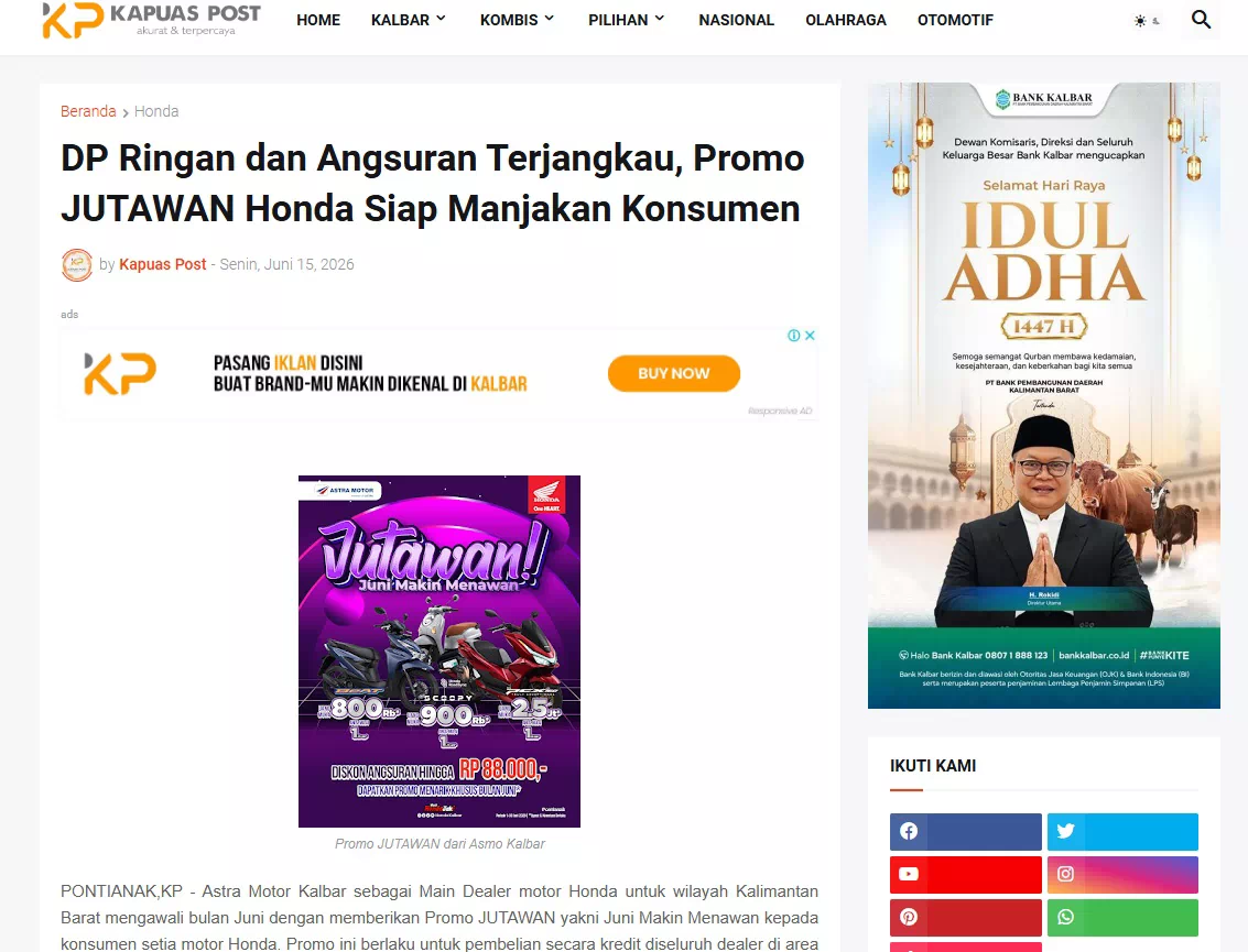 DP Ringan dan Angsuran Terjangkau, Promo JUTAWAN Honda Siap Manjakan Konsumen