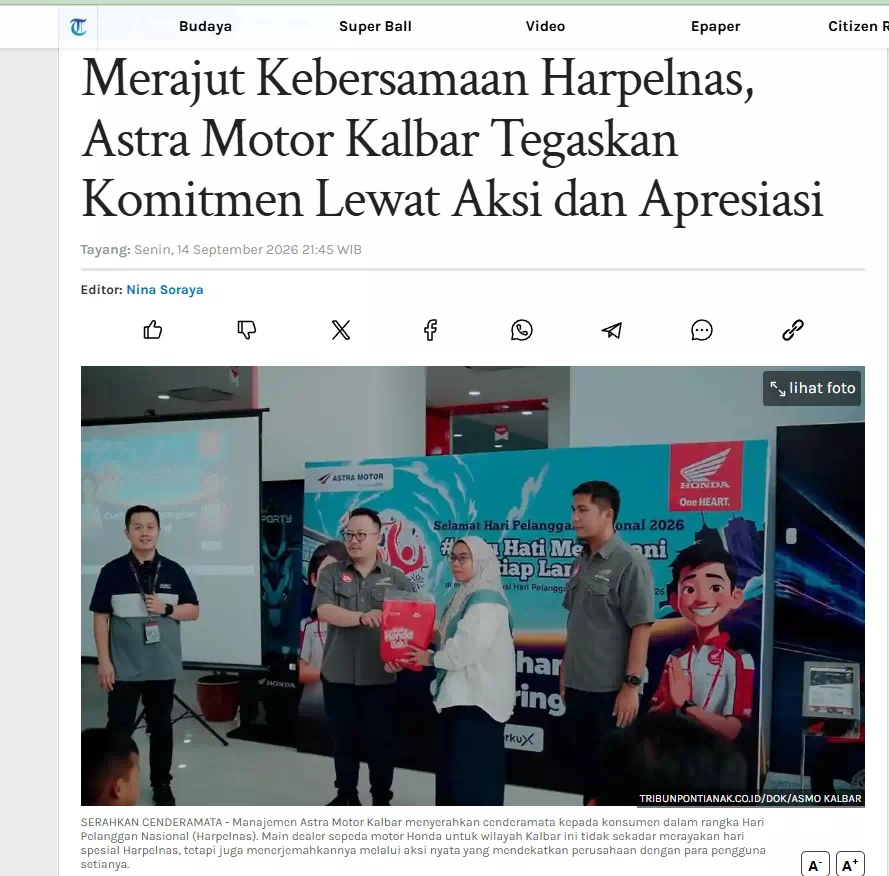 Merajut Kebersamaan Harpelnas, Astra Motor Kalbar Tegaskan Komitmen Lewat Aksi dan Apresiasi