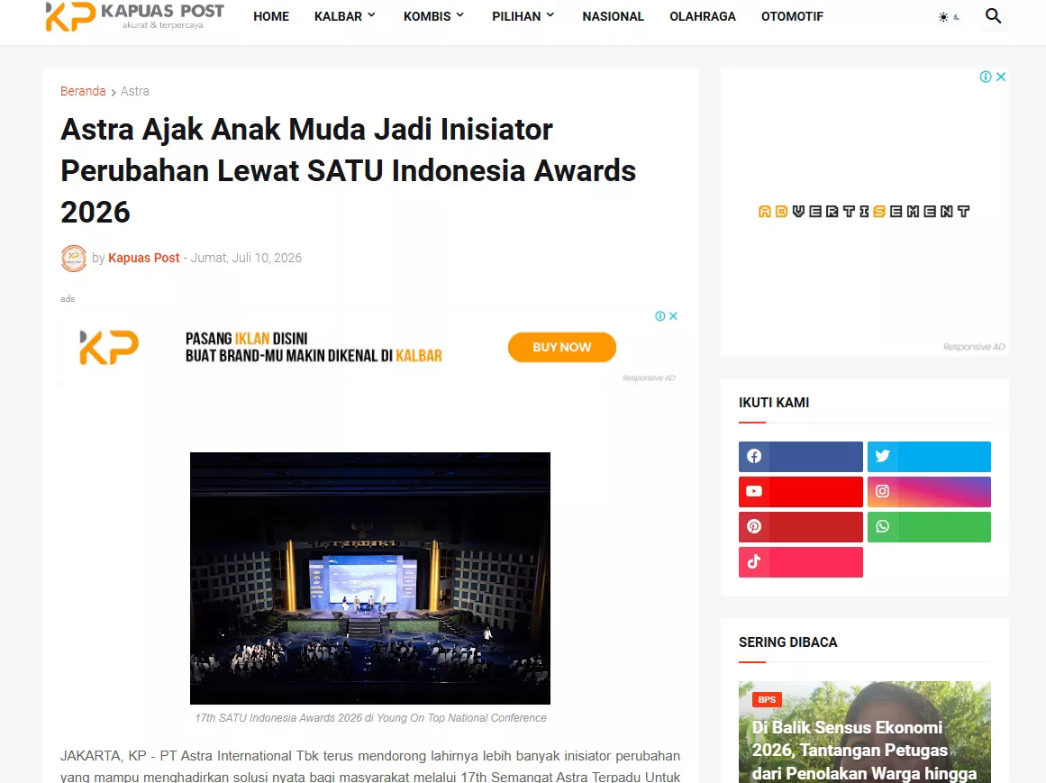 Astra Ajak Anak Muda Jadi Inisiator Perubahan Lewat SATU Indonesia Awards 2026