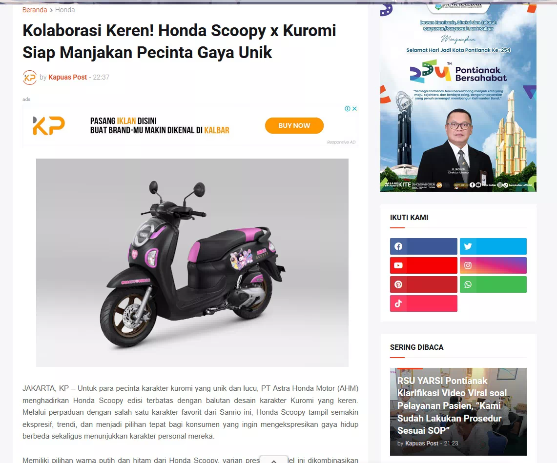 Kolaborasi Keren! Honda Scoopy x Kuromi Siap Manjakan Pecinta Gaya Unik