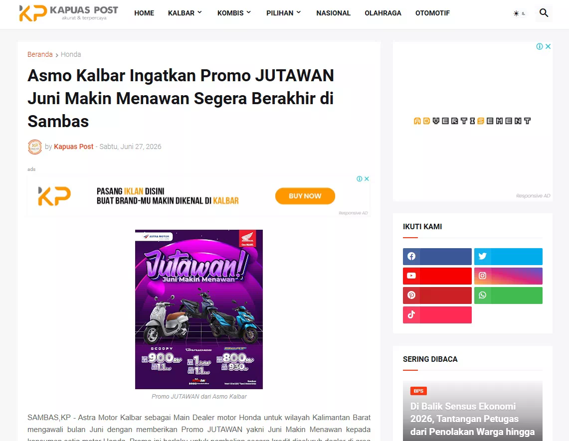 Asmo Kalbar Ingatkan Promo JUTAWAN Juni Makin Menawan Segera Berakhir di Sambas