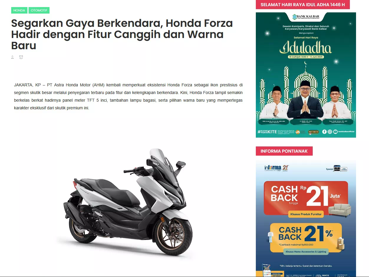 Segarkan Gaya Berkendara, Honda Forza Hadir dengan Fitur Canggih dan Warna Baru