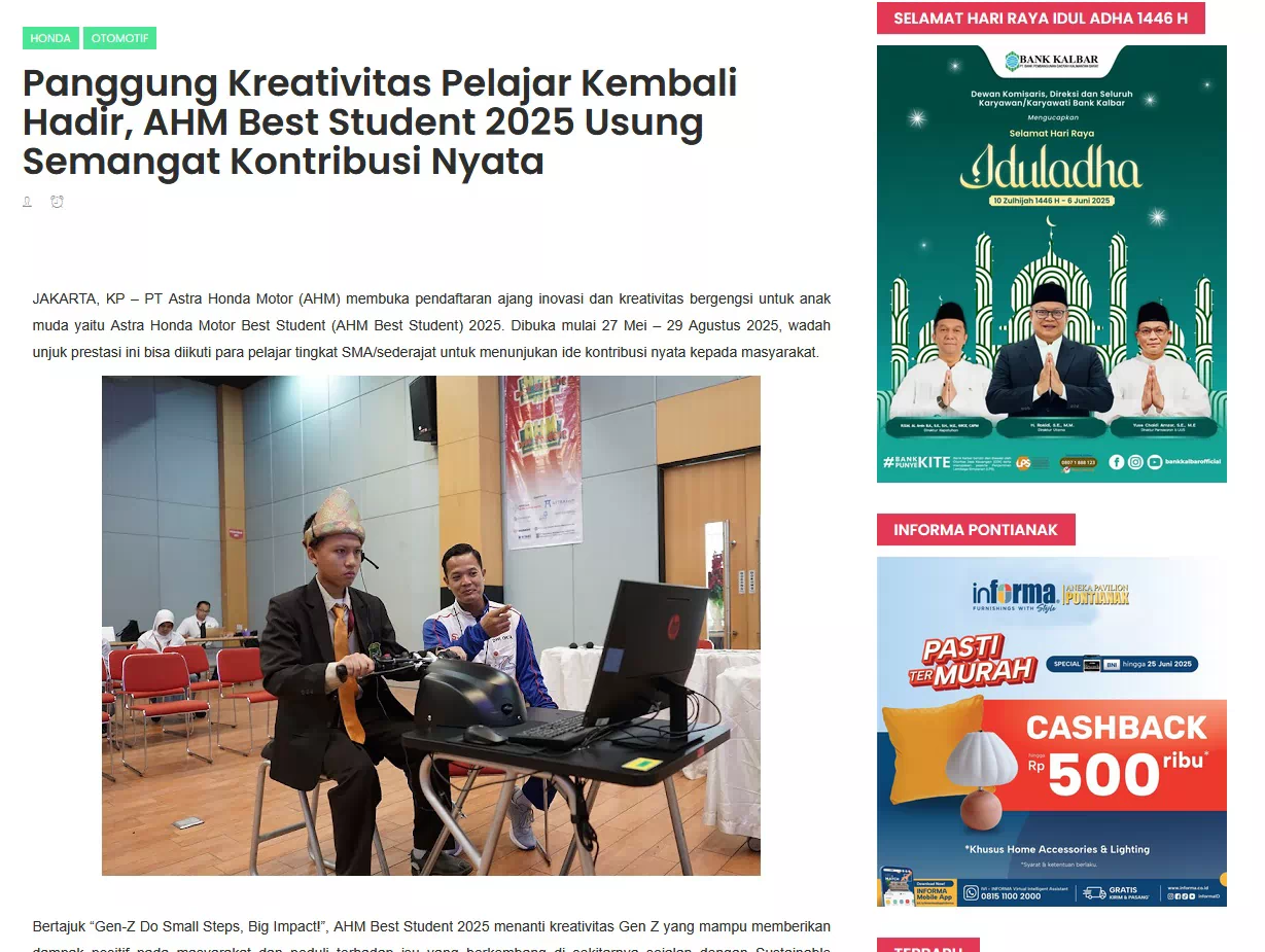 Panggung Kreativitas Pelajar Kembali Hadir, AHM Best Student 2025 Usung Semangat Kontribusi Nyata