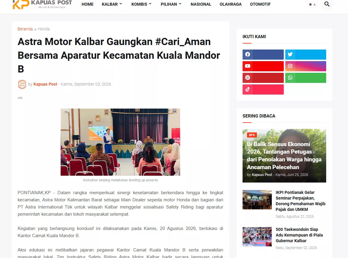 Astra Motor Kalbar Gaungkan #Cari_Aman Bersama Aparatur Kecamatan Kuala Mandor B