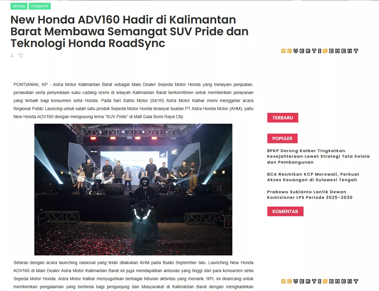 New Honda ADV160 Hadir di Kalimantan Barat Membawa Semangat SUV Pride dan Teknologi Honda RoadSync