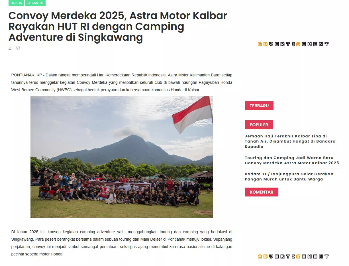 Convoy Merdeka 2025, Astra Motor Kalbar Rayakan HUT RI dengan Camping Adventure di Singkawang