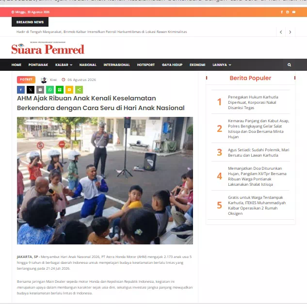 AHM Ajak Ribuan Anak Kenali Keselamatan Berkendara dengan Cara Seru di Hari Anak Nasional