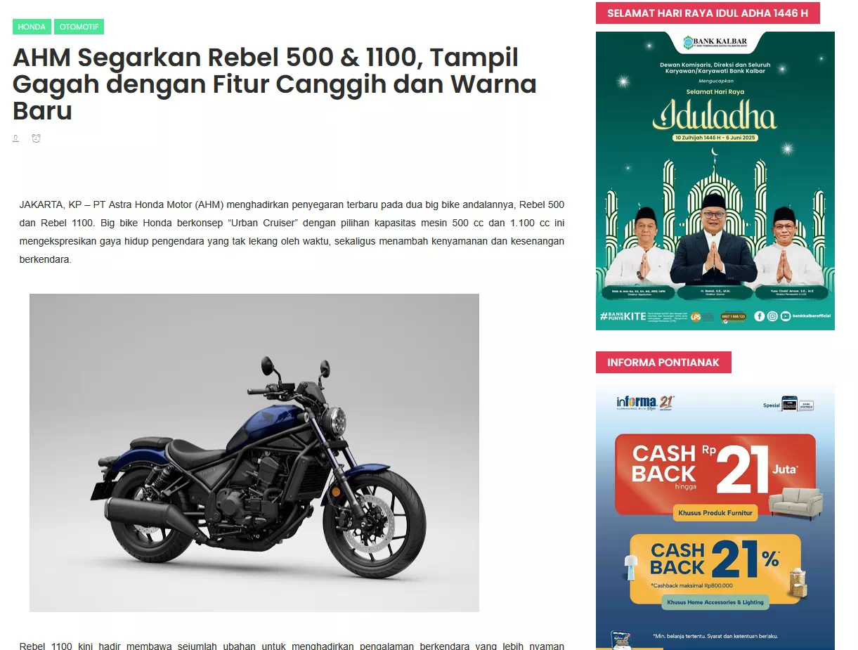 AHM Segarkan Rebel 500 &amp; 1100, Tampil Gagah dengan Fitur Canggih dan Warna Baru