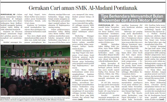 Gerakan Cari aman SMK Al-Madani Pontianak, Astra Motor Kalbar Gencarkan Safety Riding Education Kalangan Pelajar
