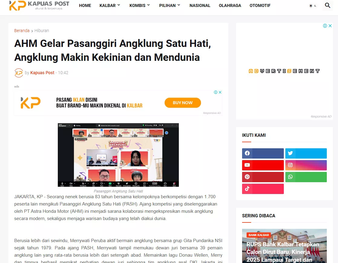 AHM Gelar Pasanggiri Angklung Satu Hati, Angklung Makin Kekinian dan Mendunia