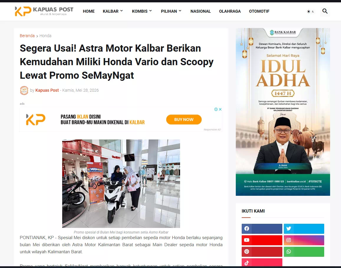 Segera Usai! Astra Motor Kalbar Berikan Kemudahan Miliki Honda Vario dan Scoopy Lewat Promo SeMayNgat