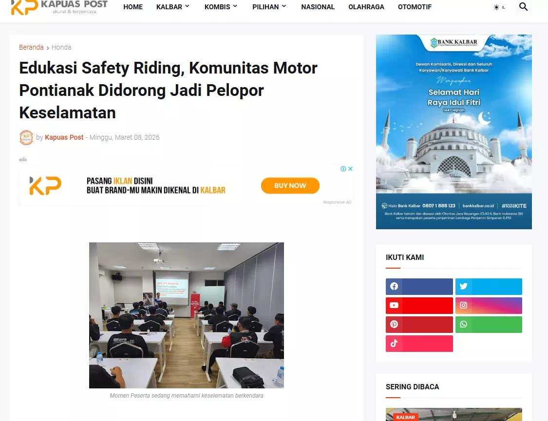 Edukasi Safety Riding, Komunitas Motor Pontianak Didorong Jadi Pelopor Keselamatan