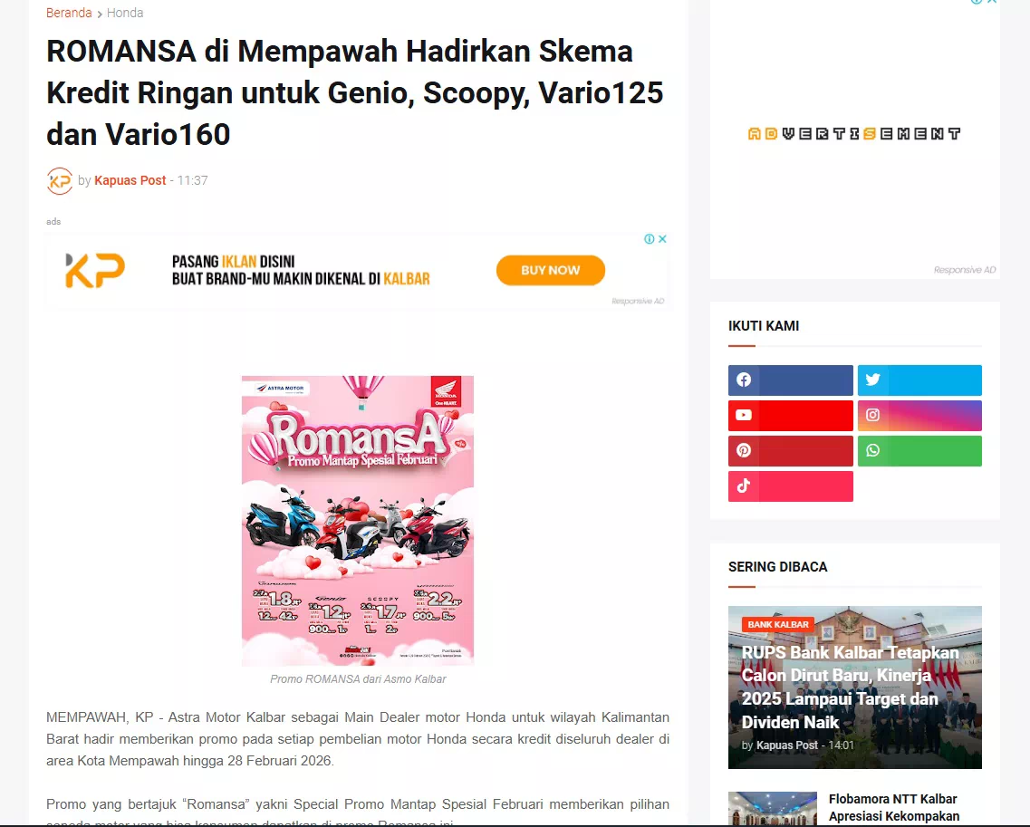 ROMANSA di Mempawah Hadirkan Skema Kredit Ringan untuk Genio, Scoopy, Vario125 dan Vario160