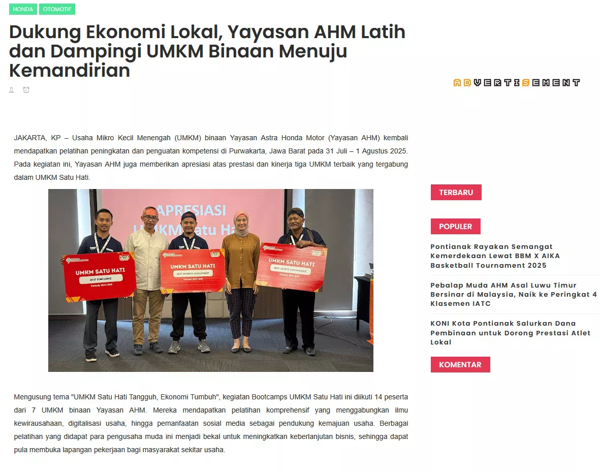 Dukung Ekonomi Lokal, Yayasan AHM Latih dan Dampingi UMKM Binaan Menuju Kemandirian