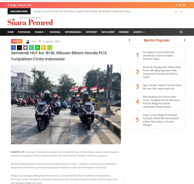 Semarak HUT ke-81 RI, Ribuan Bikers Honda PCX Tunjukkan Cinta Indonesia
