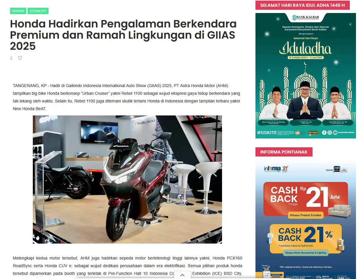 Honda Hadirkan Pengalaman Berkendara Premium dan Ramah Lingkungan di GIIAS 2025
