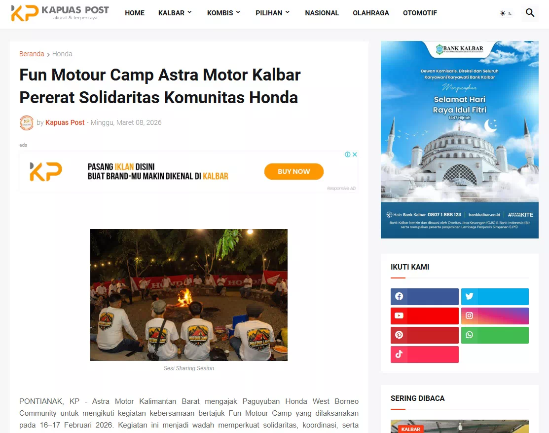 Fun Motour Camp Astra Motor Kalbar Pererat Solidaritas Komunitas Honda