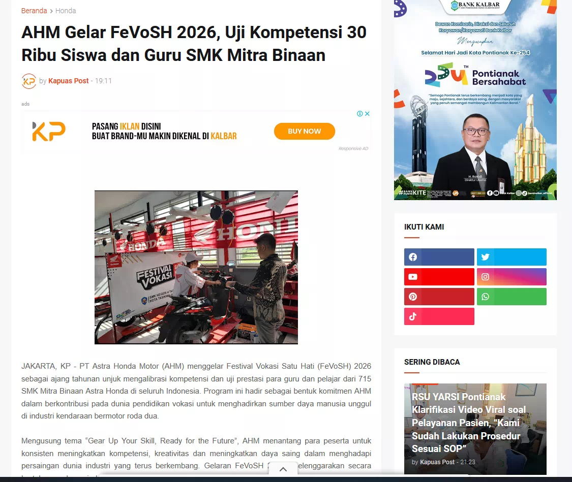 AHM Gelar FeVoSH 2026, Uji Kompetensi 30 Ribu Siswa dan Guru SMK Mitra Binaan