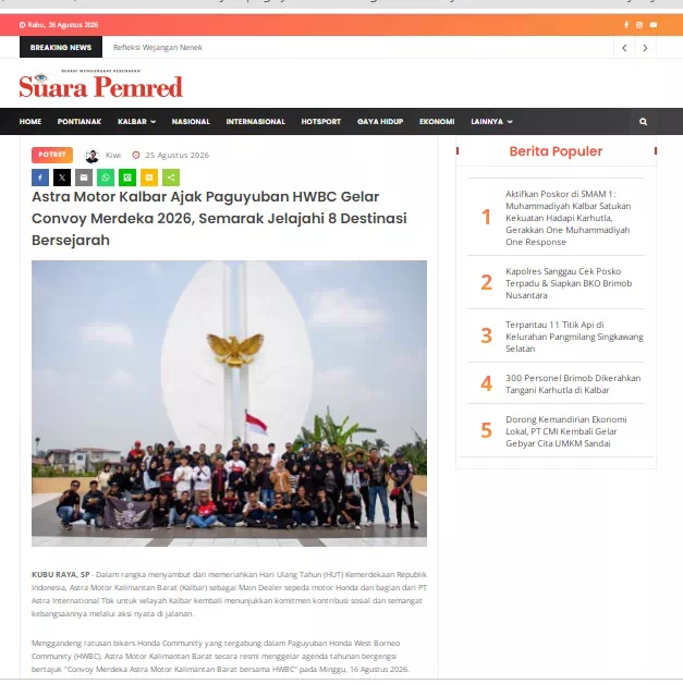 Astra Motor Kalbar Ajak Paguyuban HWBC Gelar Convoy Merdeka 2026, Semarak Jelajahi 8 Destinasi Bersejarah