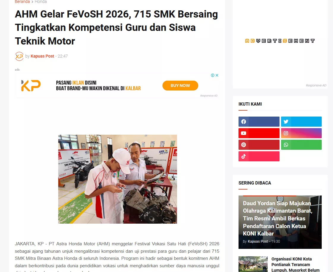 AHM Gelar FeVoSH 2026, 715 SMK Bersaing Tingkatkan Kompetensi Guru dan Siswa Teknik Motor