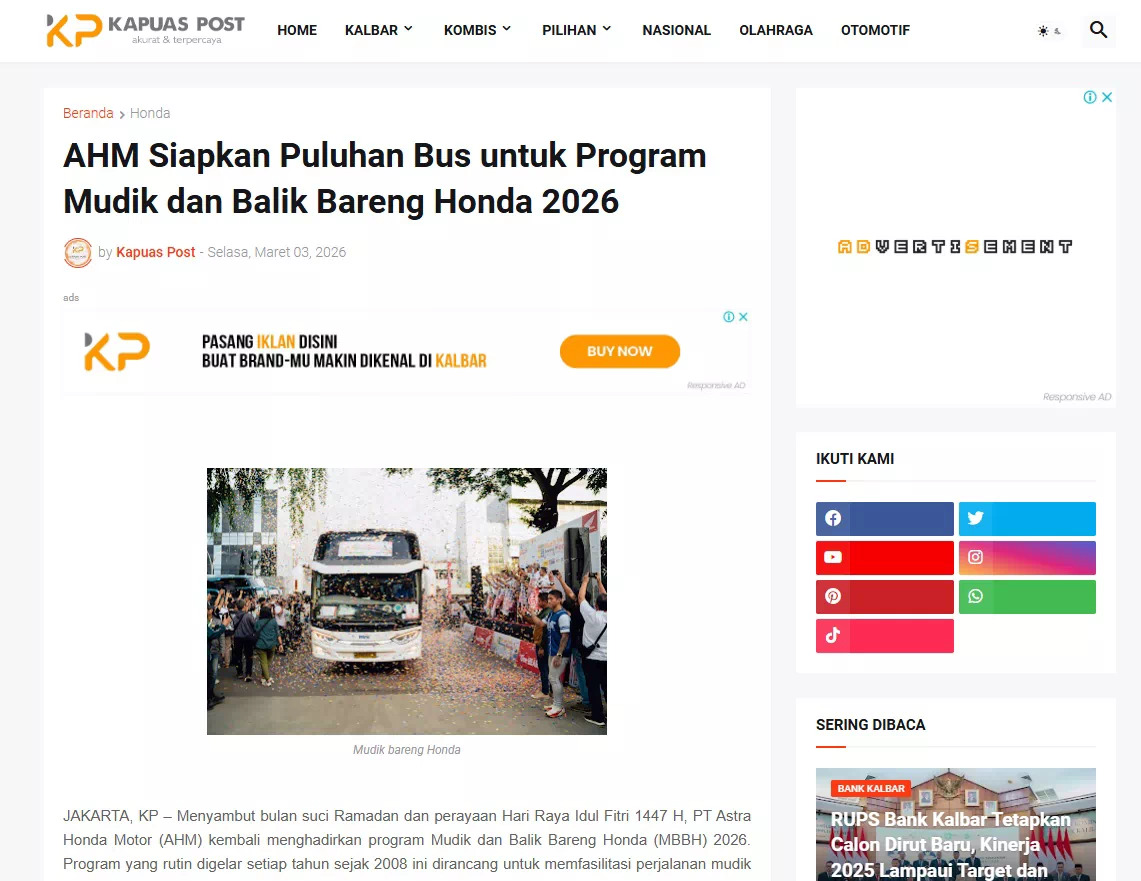 AHM Siapkan Puluhan Bus untuk Program Mudik dan Balik Bareng Honda 2026
