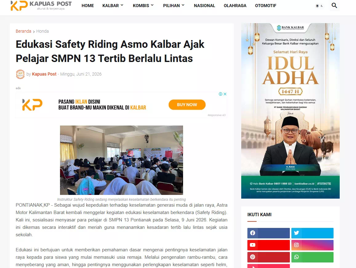 Edukasi Safety Riding Asmo Kalbar Ajak Pelajar SMPN 13 Tertib Berlalu Lintas