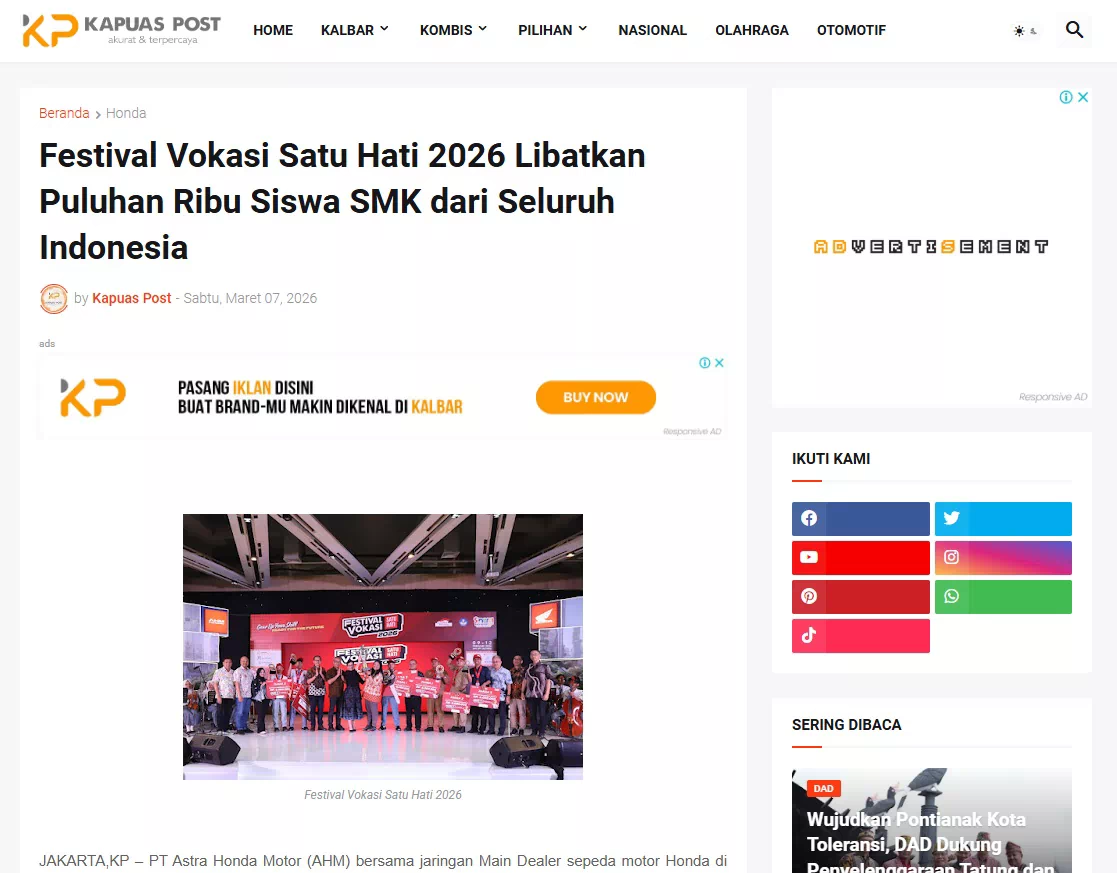 Festival Vokasi Satu Hati 2026 Libatkan Puluhan Ribu Siswa SMK dari Seluruh Indonesia