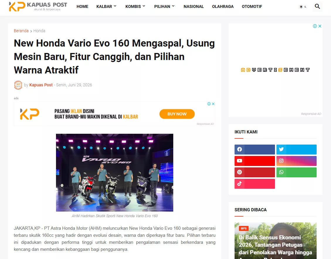 New Honda Vario Evo 160 Mengaspal, Usung Mesin Baru, Fitur Canggih, dan Pilihan Warna Atraktif