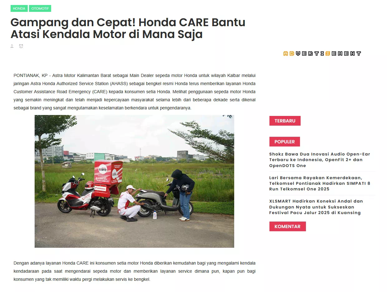 Gampang dan Cepat! Honda CARE Bantu Atasi Kendala Motor di Mana Saja