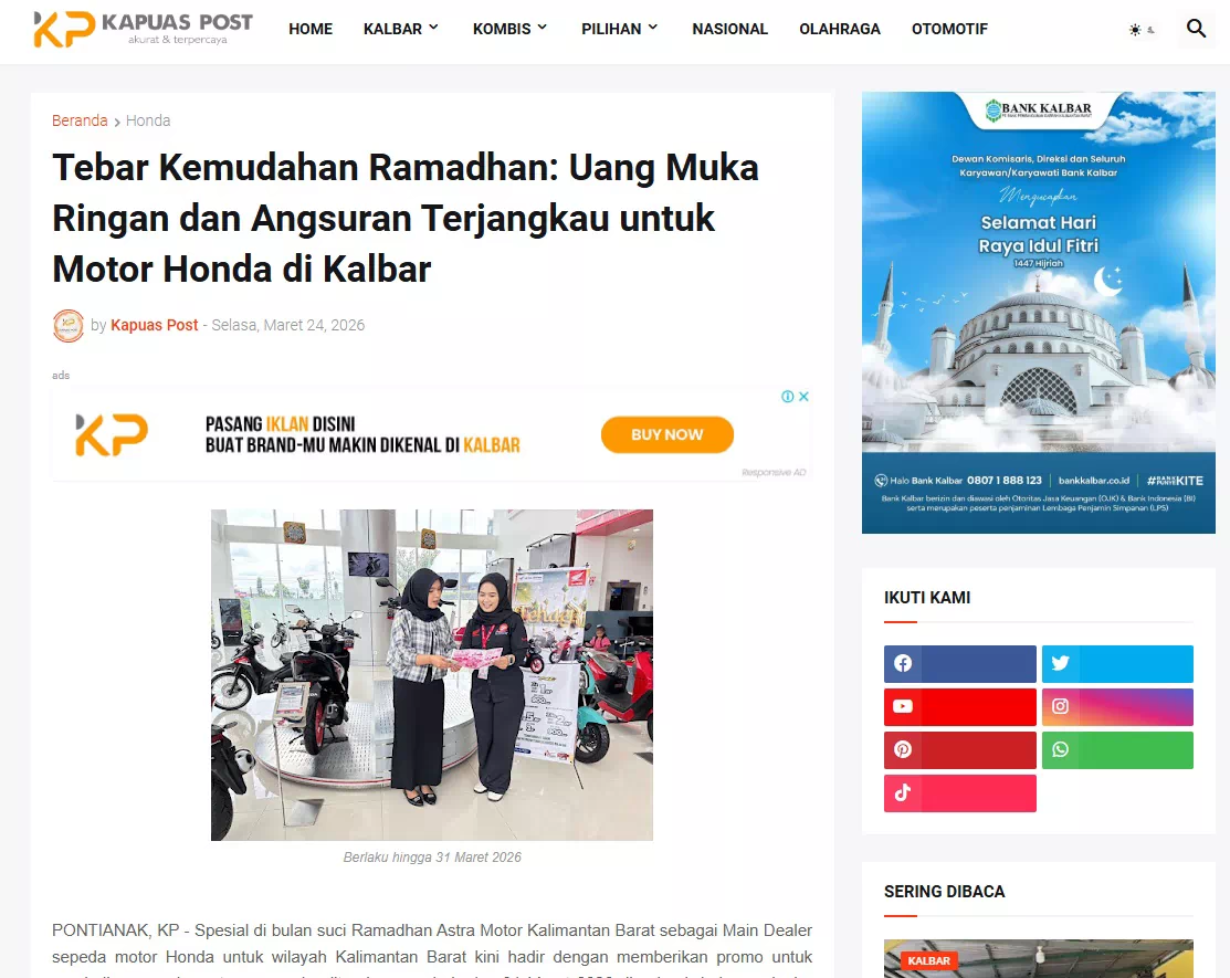 Tebar Kemudahan Ramadhan: Uang Muka Ringan dan Angsuran Terjangkau untuk Motor Honda di Kalbar