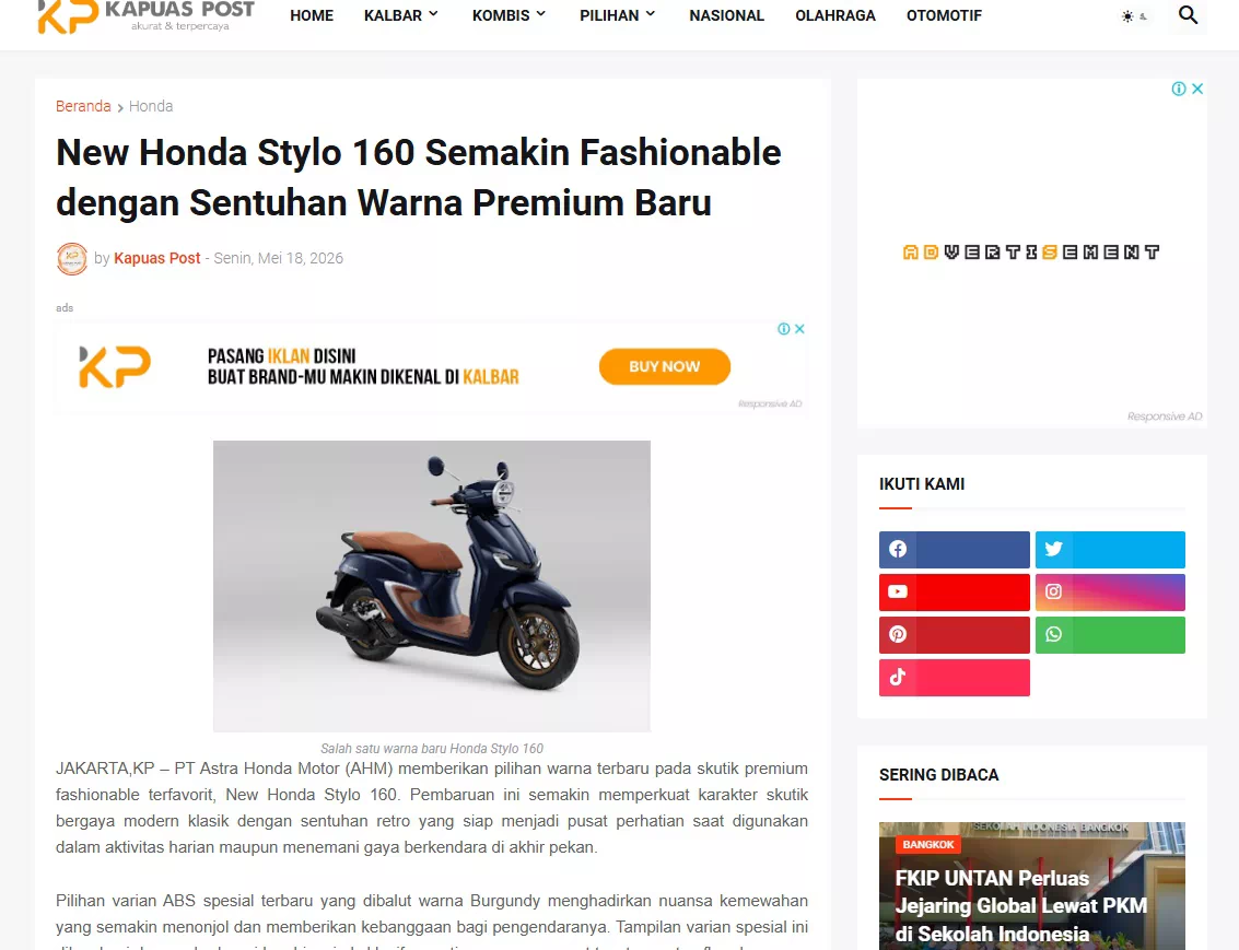 New Honda Stylo 160 Semakin Fashionable dengan Sentuhan Warna Premium Baru