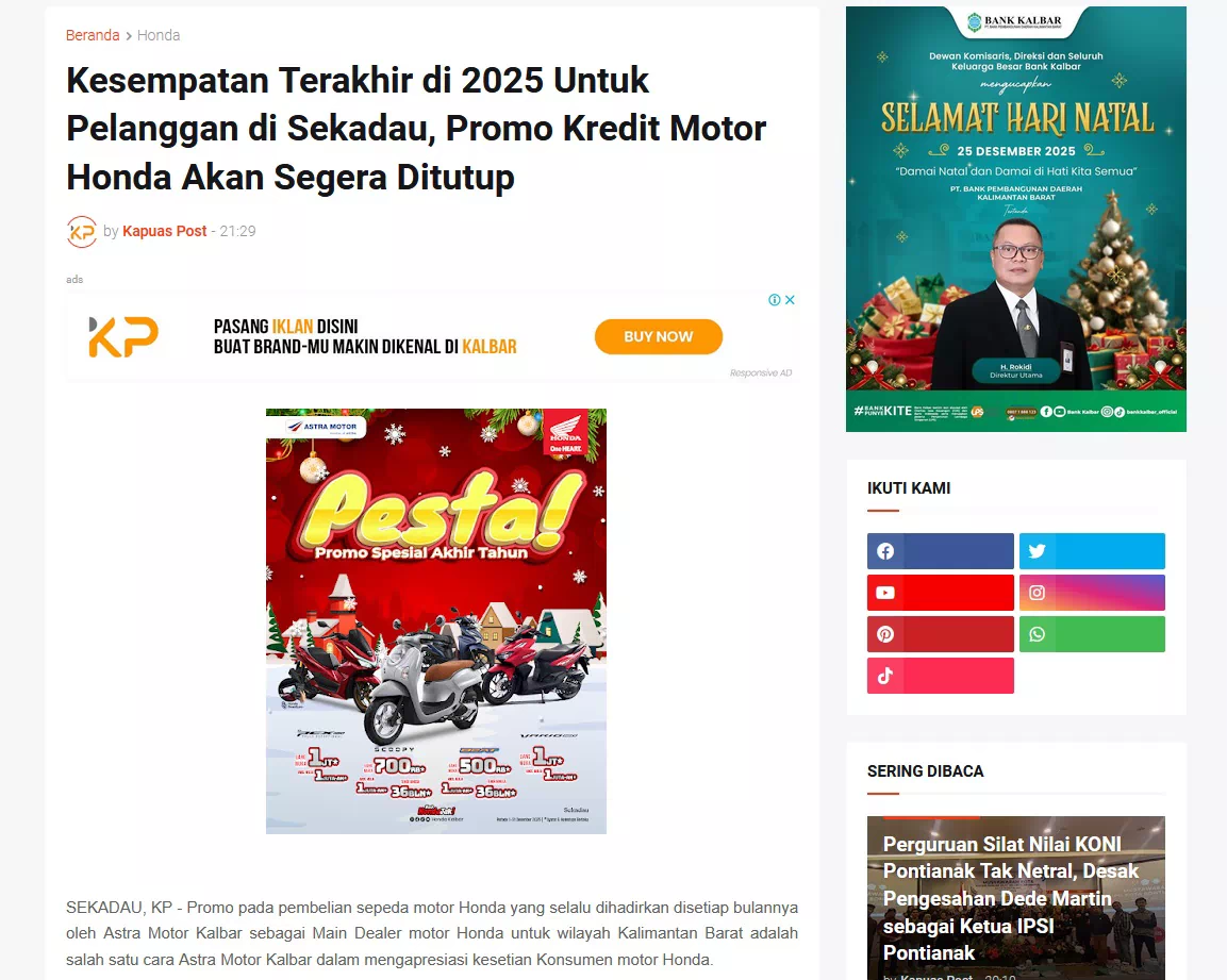 Kesempatan Terakhir di 2025 Untuk Pelanggan di Sekadau, Promo Kredit Motor Honda Akan Segera Ditutup
