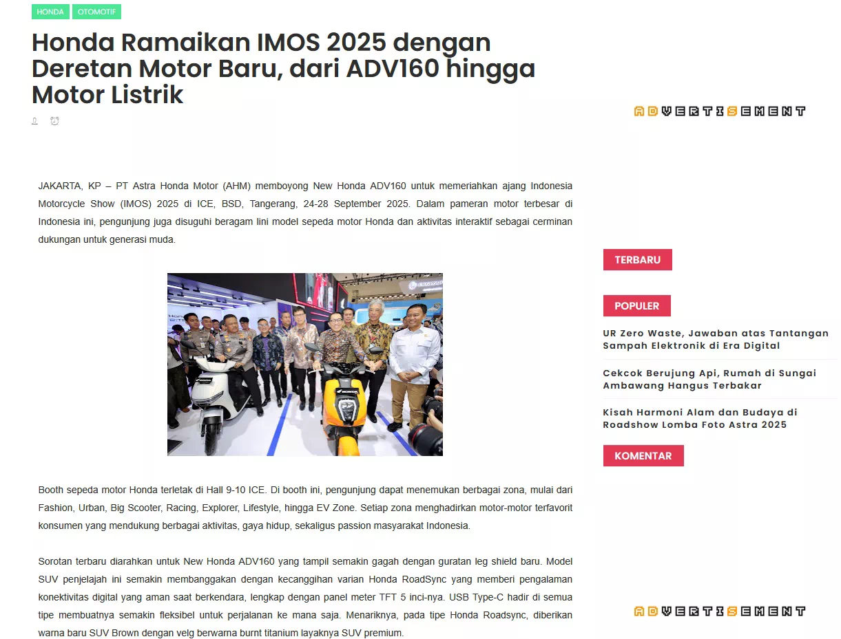 Honda Ramaikan IMOS 2025 dengan Deretan Motor Baru, dari ADV160 hingga Motor Listrik