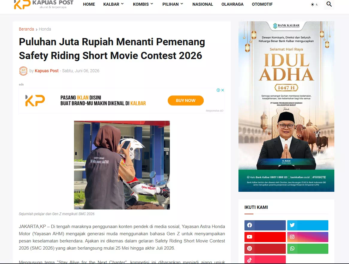 Puluhan Juta Rupiah Menanti Pemenang Safety Riding Short Movie Contest 2026