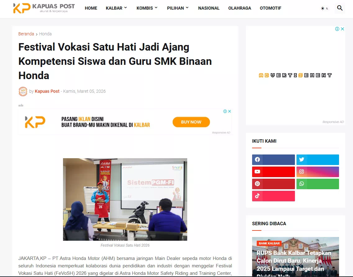 Festival Vokasi Satu Hati Jadi Ajang Kompetensi Siswa dan Guru SMK Binaan Honda