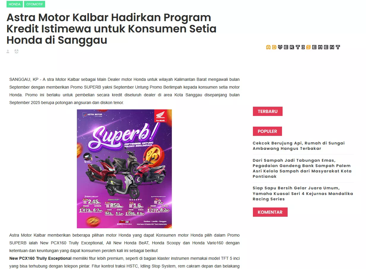 Astra Motor Kalbar Hadirkan Program Kredit Istimewa untuk Konsumen Setia Honda di Sanggau