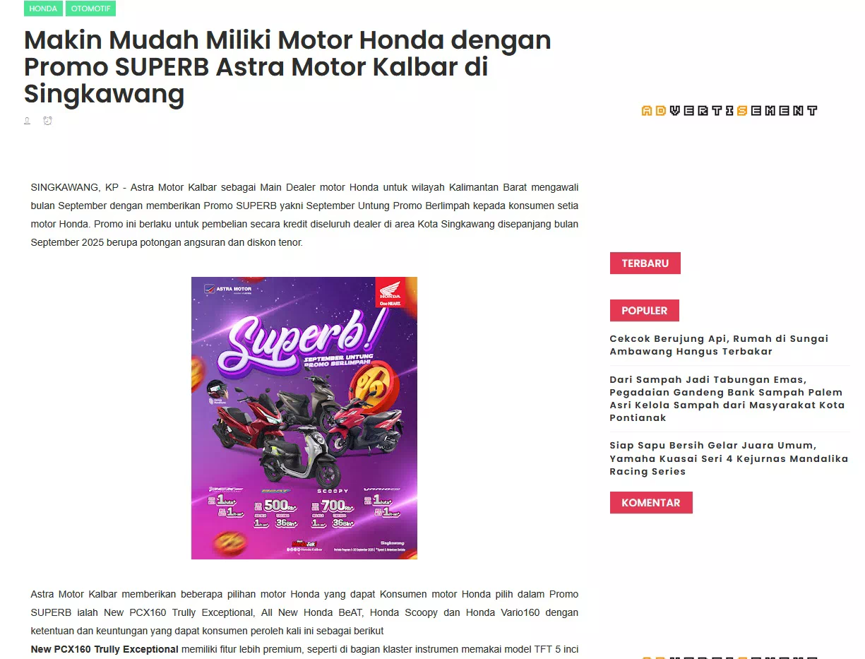 Makin Mudah Miliki Motor Honda dengan Promo SUPERB Astra Motor Kalbar di Singkawang