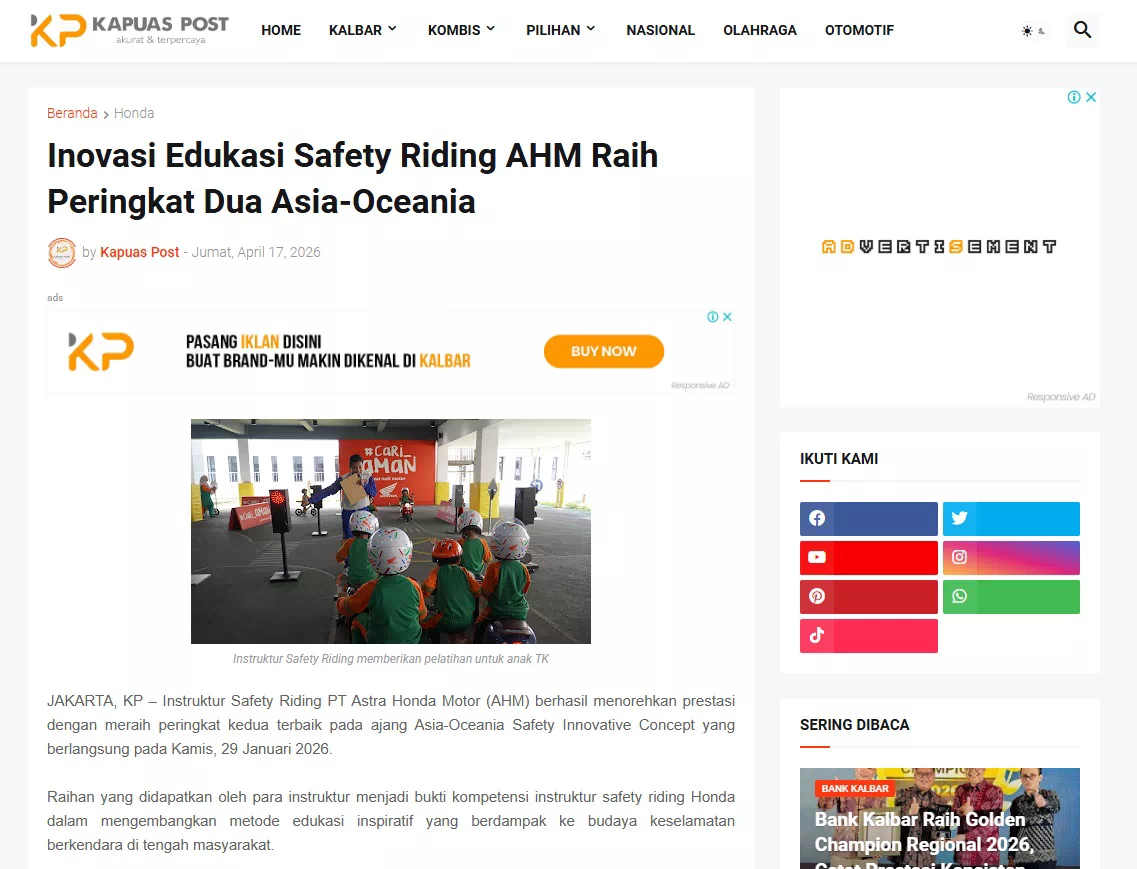 Inovasi Edukasi Safety Riding AHM Raih Peringkat Dua Asia-Oceania