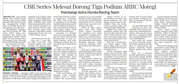 CBR Series Melesat Borong Tiga Podium ARRC Motegi, Pembalap Astra Honda Racing Team