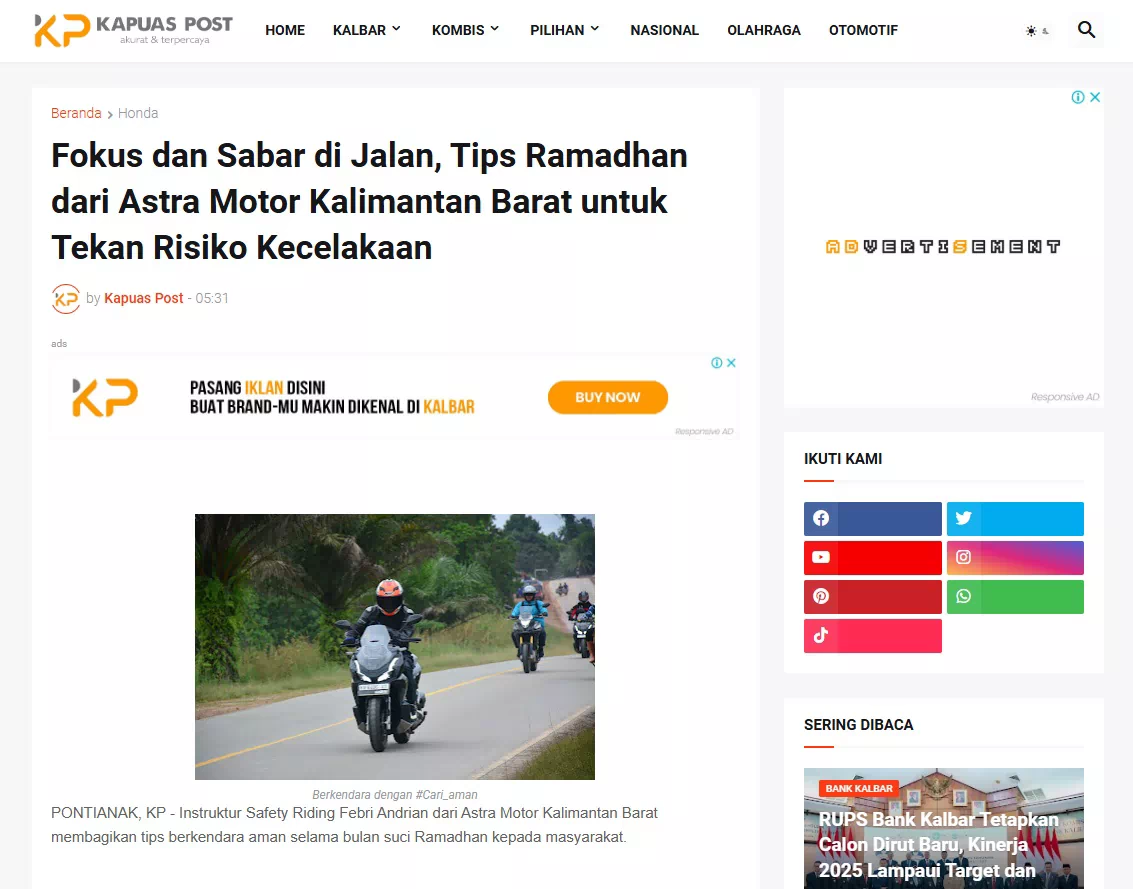Fokus dan Sabar di Jalan, Tips Ramadhan dari Astra Motor Kalimantan Barat untuk Tekan Risiko Kecelakaan