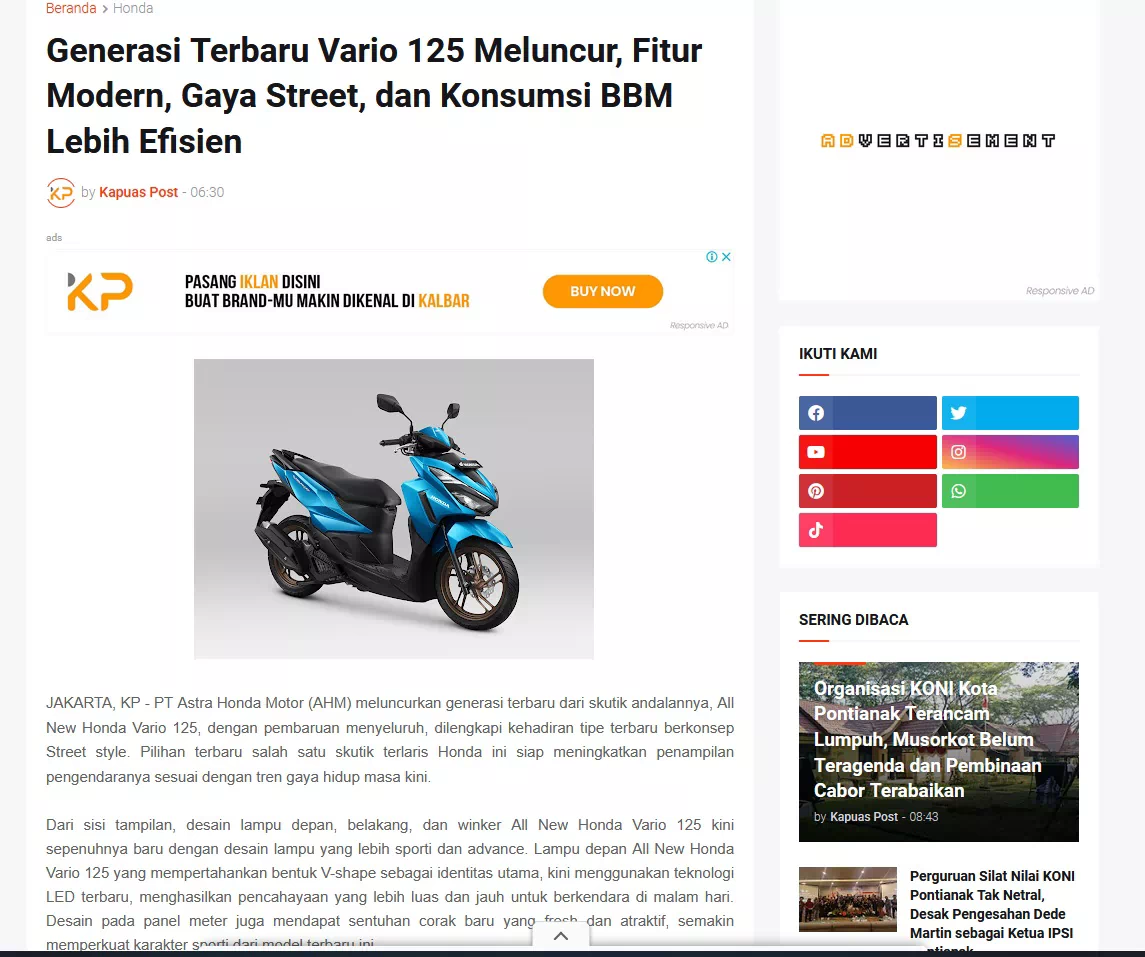 Generasi Terbaru Vario 125 Meluncur, Fitur Modern, Gaya Street, dan Konsumsi BBM Lebih Efisien