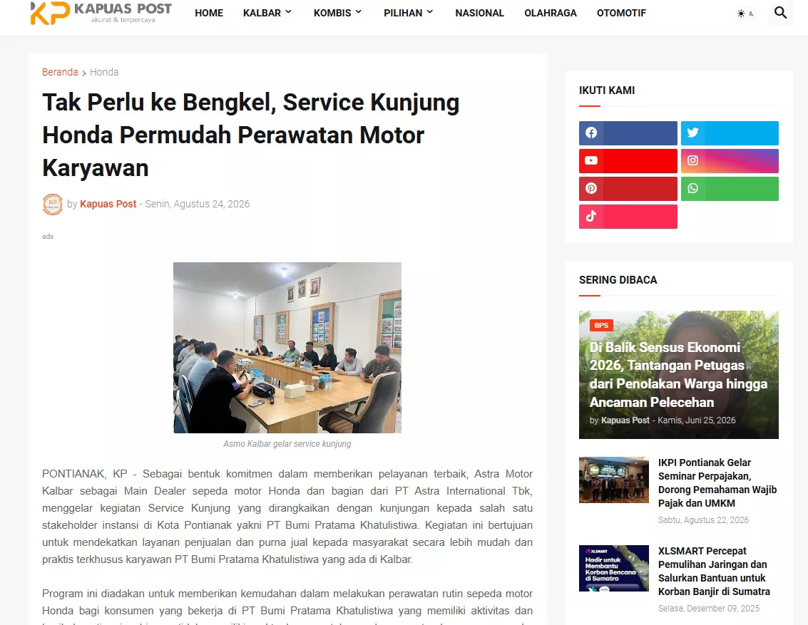 Tak Perlu ke Bengkel, Service Kunjung Honda Permudah Perawatan Motor Karyawan