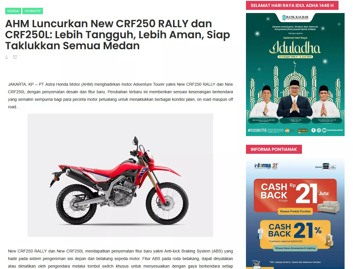 AHM Luncurkan New CRF250 RALLY dan CRF250L: Lebih Tangguh, Lebih Aman, Siap Taklukkan Semua Medan