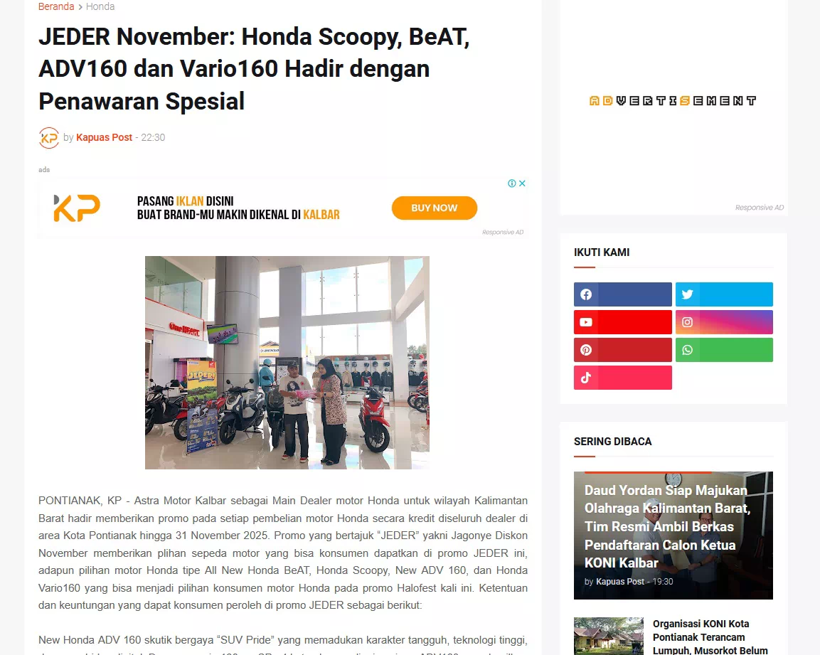 JEDER November: Honda Scoopy, BeAT, ADV160 dan Vario160 Hadir dengan Penawaran Spesial