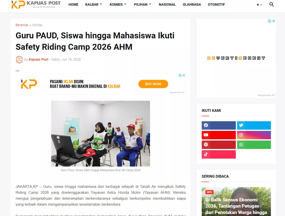Guru PAUD, Siswa hingga Mahasiswa Ikuti Safety Riding Camp 2026 AHM