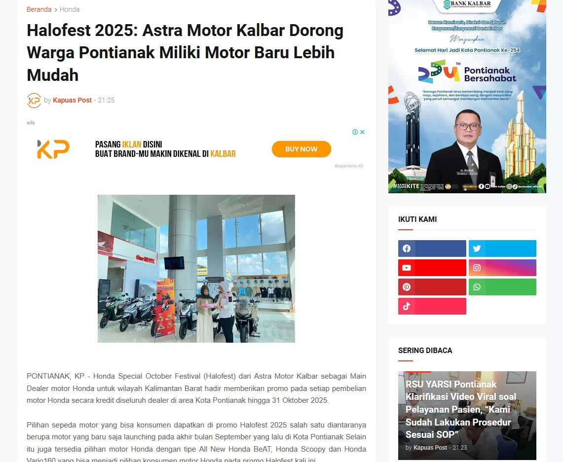 Halofest 2025: Astra Motor Kalbar Dorong Warga Pontianak Miliki Motor Baru Lebih Mudah