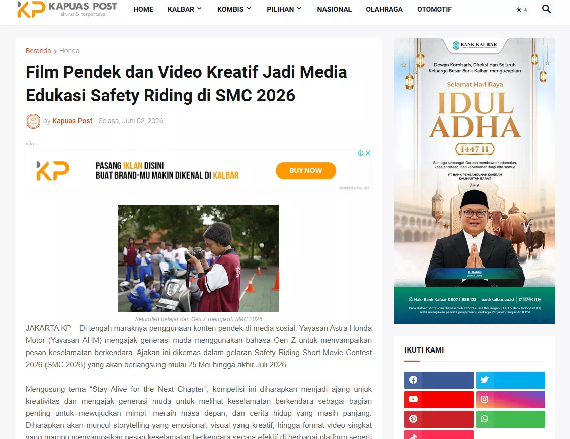 Film Pendek dan Video Kreatif Jadi Media Edukasi Safety Riding di SMC 2026